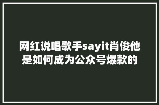 网红说唱歌手sayit肖俊他是如何成为公众号爆款的