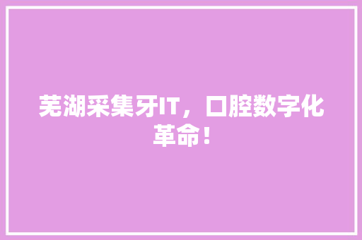 芜湖采集牙IT，口腔数字化革命！