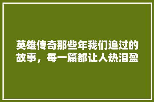 英雄传奇那些年我们追过的故事，每一篇都让人热泪盈眶