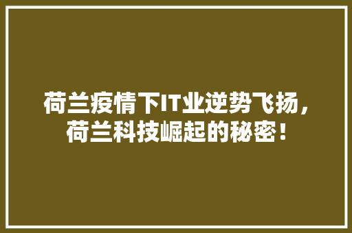荷兰疫情下IT业逆势飞扬，荷兰科技崛起的秘密！