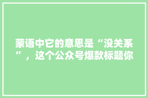 蒙语中它的意思是“没关系”，这个公众号爆款标题你一定要看！