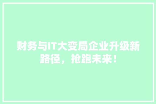 财务与IT大变局企业升级新路径，抢跑未来！