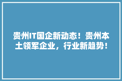 贵州IT国企新动态！贵州本土领军企业，行业新趋势！