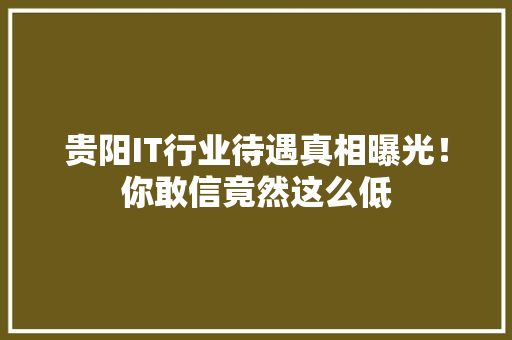 贵阳IT行业待遇真相曝光！你敢信竟然这么低