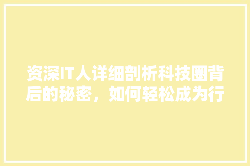 资深IT人详细剖析科技圈背后的秘密，如何轻松成为行业高手！