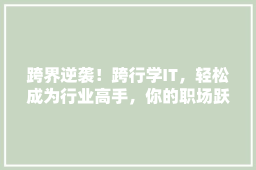跨界逆袭！跨行学IT，轻松成为行业高手，你的职场跃迁之路 神马SEO