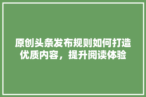 原创头条发布规则如何打造优质内容，提升阅读体验