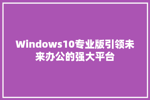 Windows10专业版引领未来办公的强大平台 百度SEO