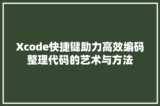 Xcode快捷键助力高效编码整理代码的艺术与方法 百度SEO