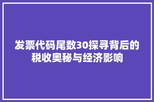 发票代码尾数30探寻背后的税收奥秘与经济影响