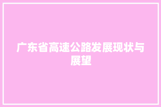 广东省高速公路发展现状与展望