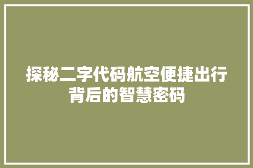 探秘二字代码航空便捷出行背后的智慧密码 搜狗SEO