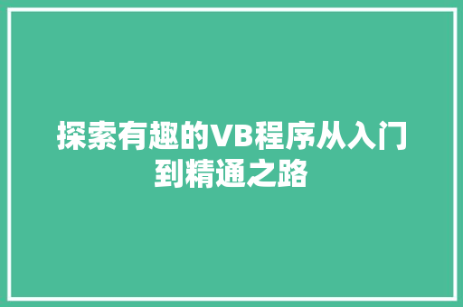 探索有趣的VB程序从入门到精通之路 神马SEO