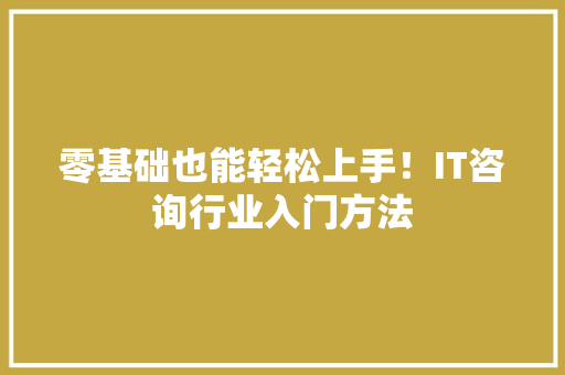 零基础也能轻松上手！IT咨询行业入门方法