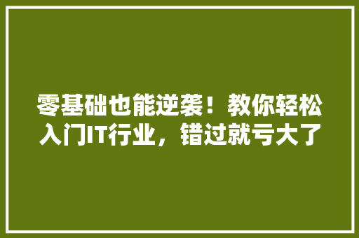 零基础也能逆袭！教你轻松入门IT行业，错过就亏大了！