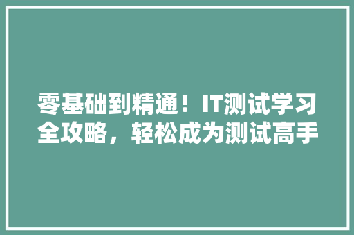 零基础到精通！IT测试学习全攻略，轻松成为测试高手