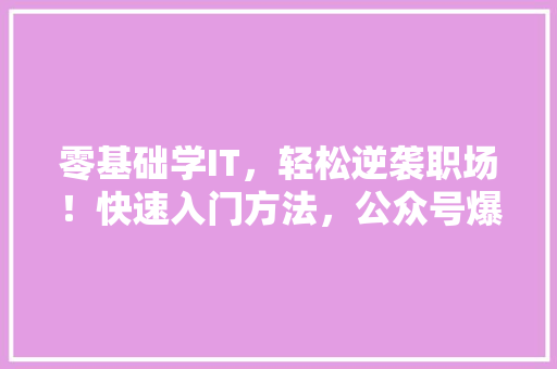 零基础学IT，轻松逆袭职场！快速入门方法，公众号爆款必看