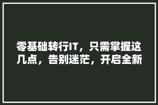 零基础转行IT，只需掌握这几点，告别迷茫，开启全新职业人生！