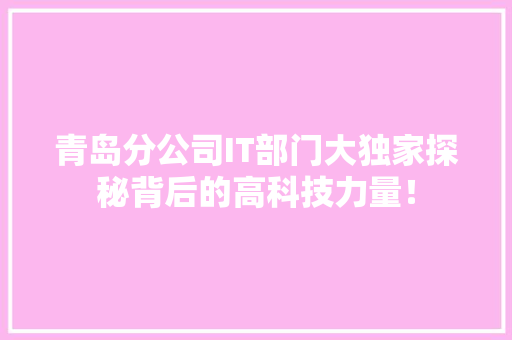 青岛分公司IT部门大独家探秘背后的高科技力量！