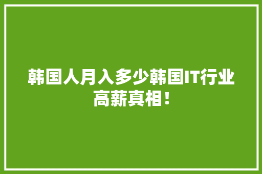 韩国人月入多少韩国IT行业高薪真相！