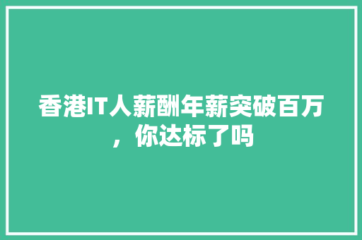 香港IT人薪酬年薪突破百万，你达标了吗