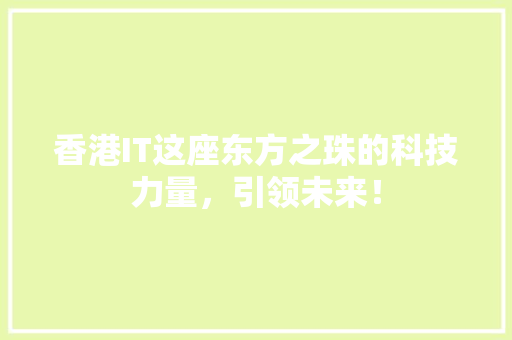 香港IT这座东方之珠的科技力量，引领未来！