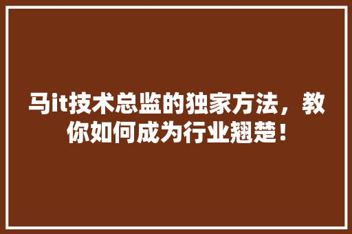 马it技术总监的独家方法，教你如何成为行业翘楚！