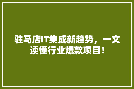 驻马店IT集成新趋势，一文读懂行业爆款项目！
