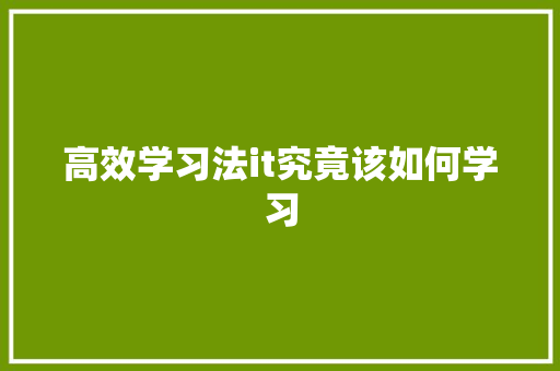 高效学习法it究竟该如何学习