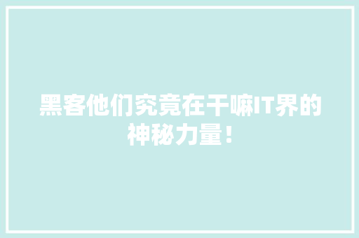黑客他们究竟在干嘛IT界的神秘力量！