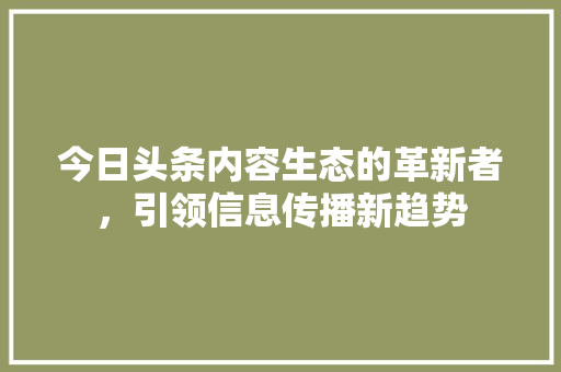 今日头条内容生态的革新者，引领信息传播新趋势