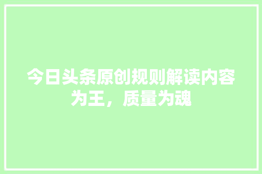 今日头条原创规则解读内容为王，质量为魂