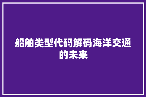 船舶类型代码解码海洋交通的未来 GoogleSEO