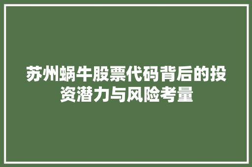 苏州蜗牛股票代码背后的投资潜力与风险考量 必应SEO