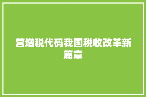 营增税代码我国税收改革新篇章