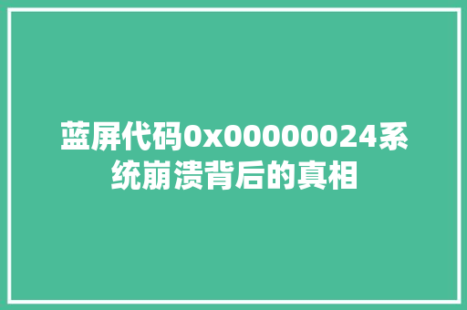 蓝屏代码0x00000024系统崩溃背后的真相 神马SEO
