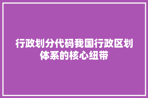 行政划分代码我国行政区划体系的核心纽带