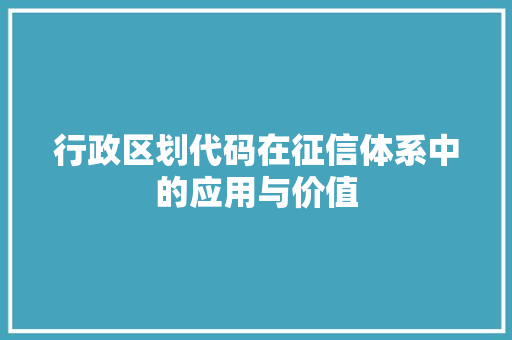 行政区划代码在征信体系中的应用与价值