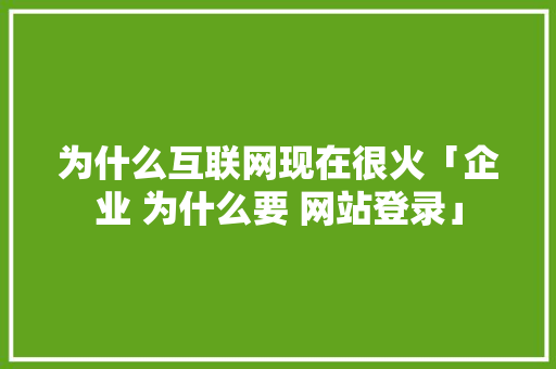 为什么互联网现在很火「企业 为什么要 网站登录」