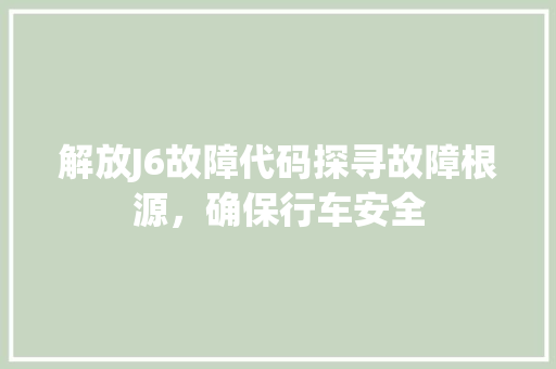 解放J6故障代码探寻故障根源，确保行车安全 GoogleSEO
