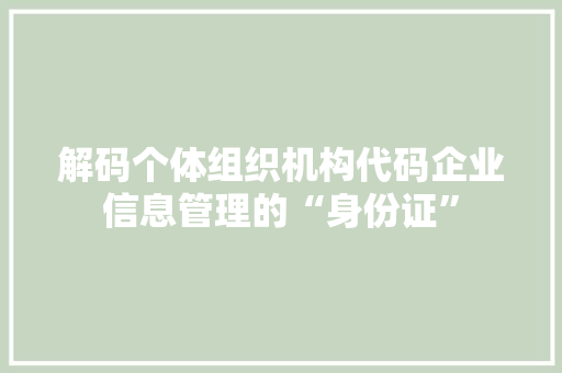 解码个体组织机构代码企业信息管理的“身份证” GoogleSEO