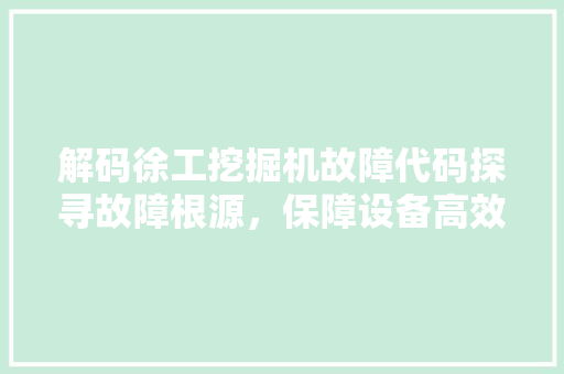解码徐工挖掘机故障代码探寻故障根源，保障设备高效运行 必应SEO