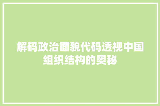 解码政治面貌代码透视中国组织结构的奥秘 神马SEO