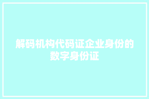 解码机构代码证企业身份的数字身份证 必应SEO