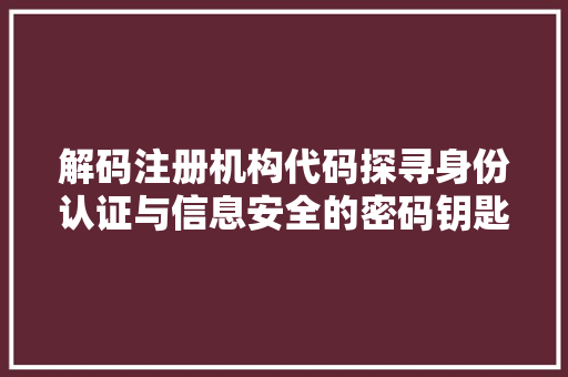 解码注册机构代码探寻身份认证与信息安全的密码钥匙