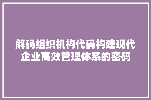 解码组织机构代码构建现代企业高效管理体系的密码 神马SEO