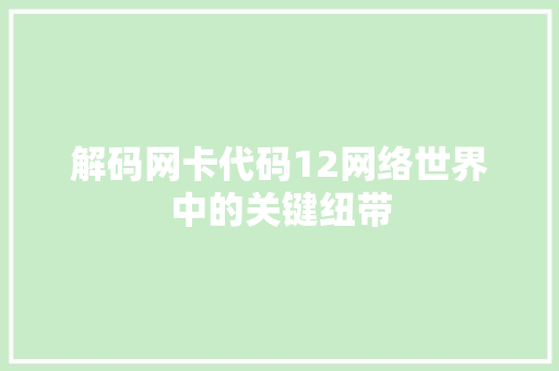 解码网卡代码12网络世界中的关键纽带 必应SEO