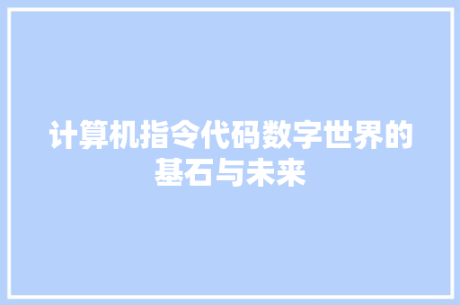 计算机指令代码数字世界的基石与未来