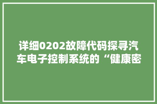 详细0202故障代码探寻汽车电子控制系统的“健康密码” 神马SEO