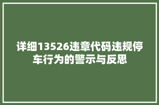 详细13526违章代码违规停车行为的警示与反思 搜狗SEO
